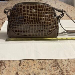 All Leather-Made In Italy-Brown Crocodile Embossed Shoulder Bag, Excellent Shape